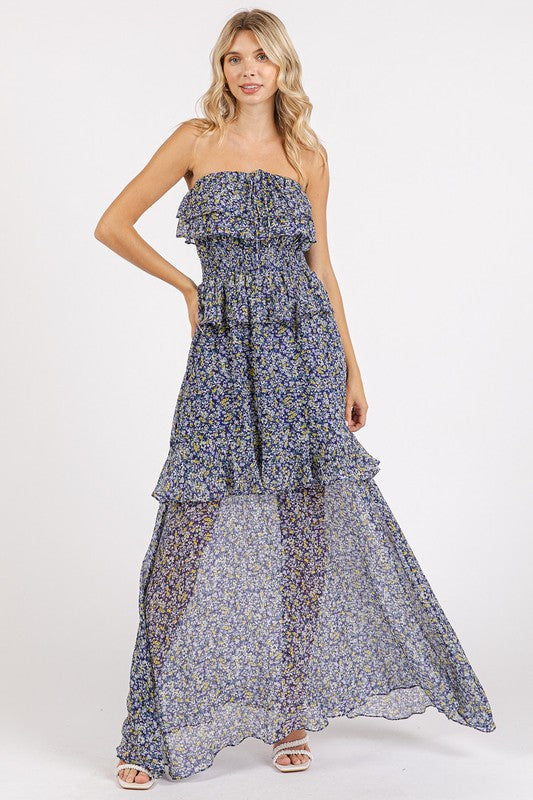 Mittoshop Ruffled Smocked Floral Halter Neck Maxi Dress.