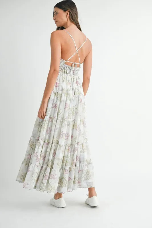MABLE Floral Print Tiered Cami Maxi Dress.