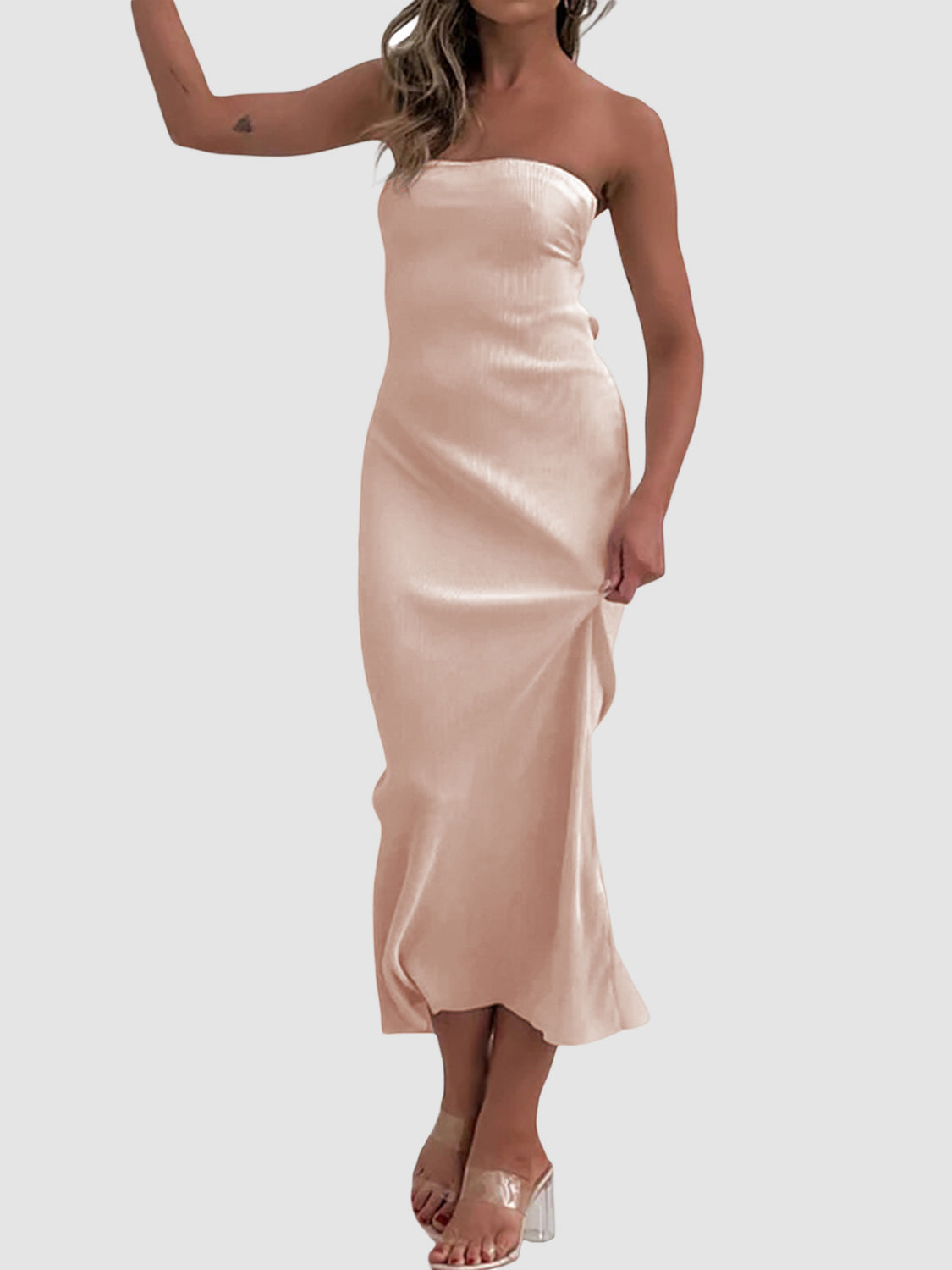 Lace-Up Back Tube Maxi Dress.