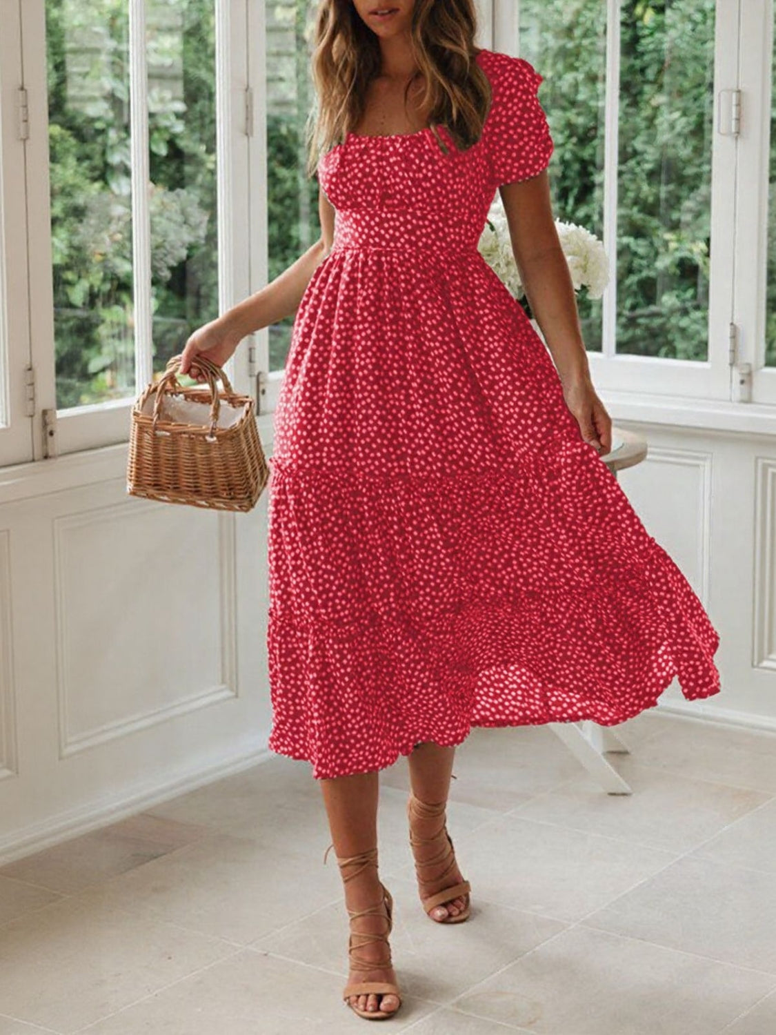 Chic Printed Midi Dress.