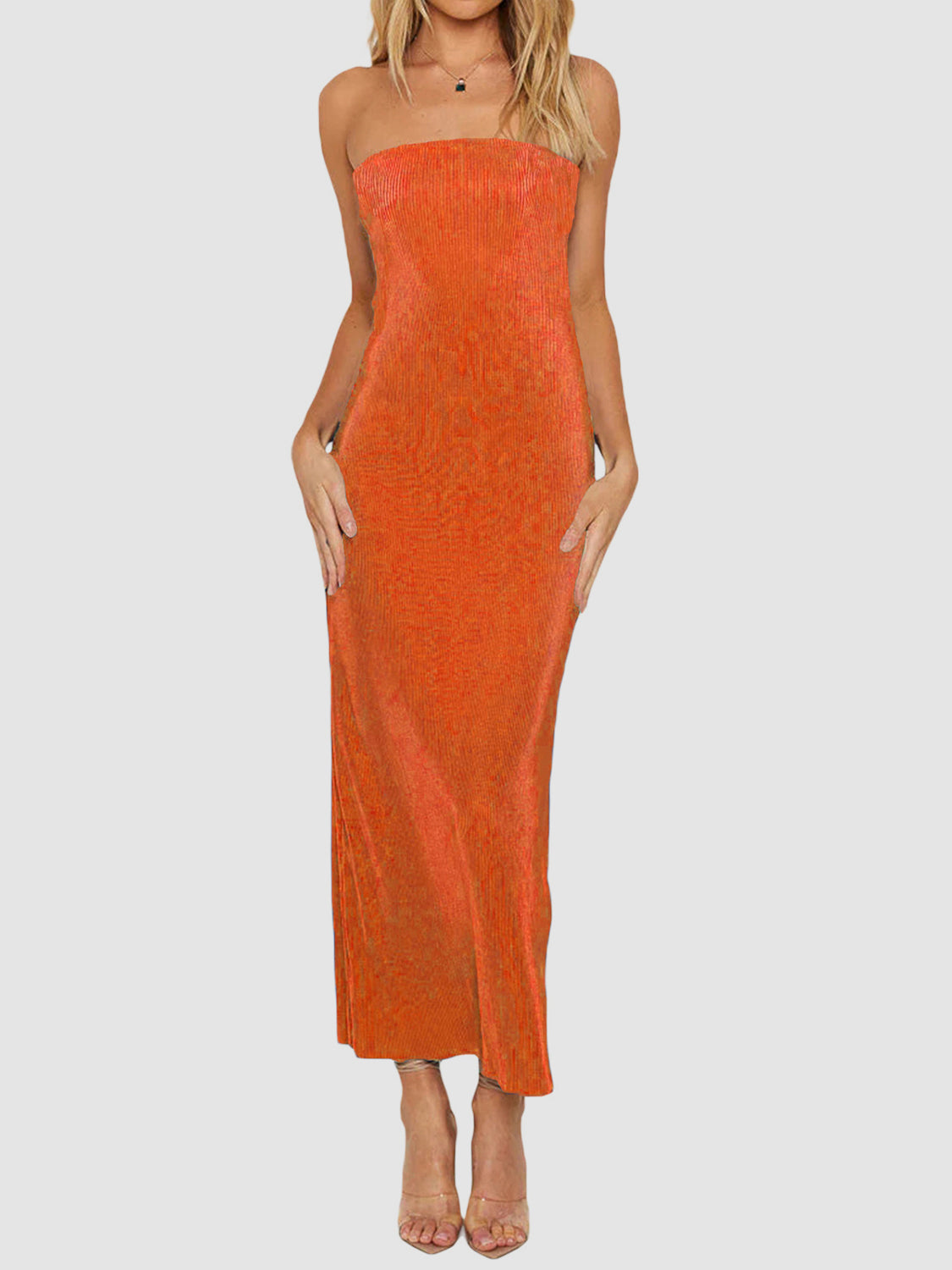 Lace-Up Back Tube Maxi Dress.