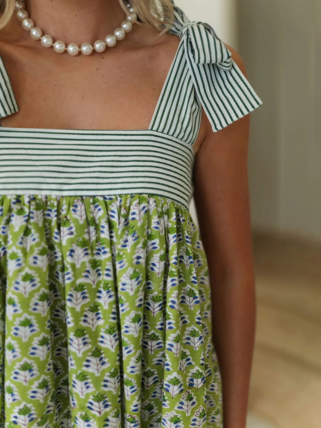 Printed Tie Shoulder Mini Cami Dress.