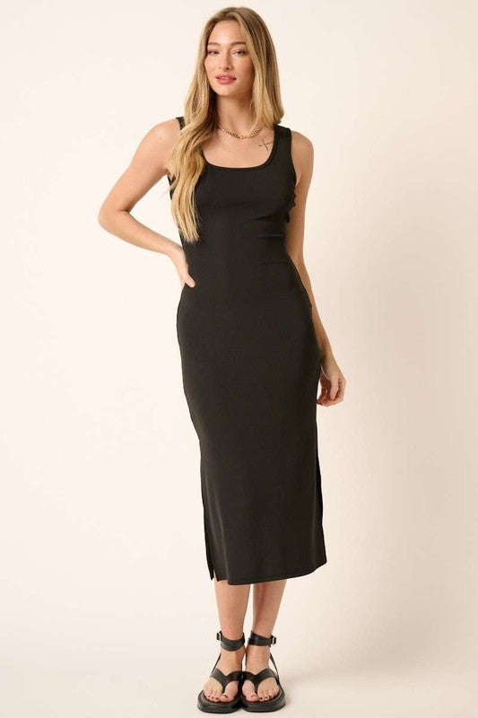 Mittoshop Side Slit Wide Strap Midi Tank Dress.
