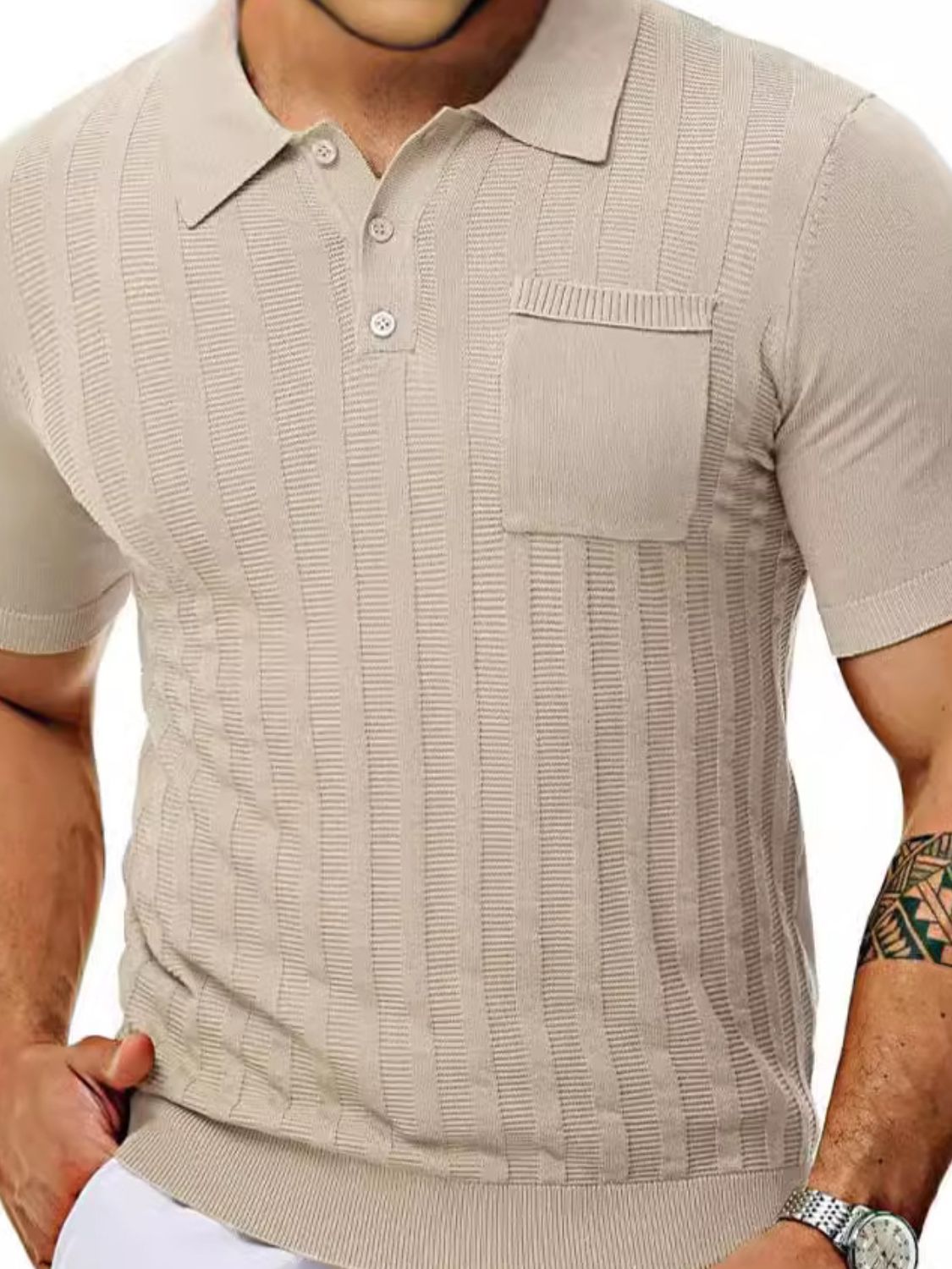 Men's Full Size Textured Short Sleeve Polo Plus Size.