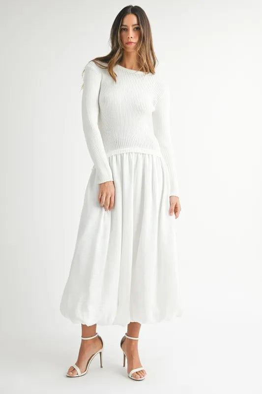 MABLE Ribbed Poplin Mix Midi Sweater Dress.