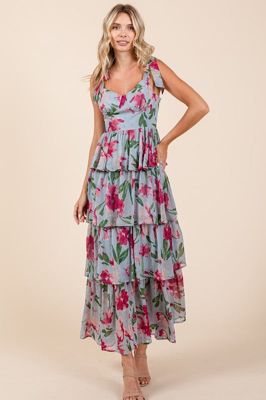Mittoshop Layered Floral Sweetheart Neck Maxi Dress.