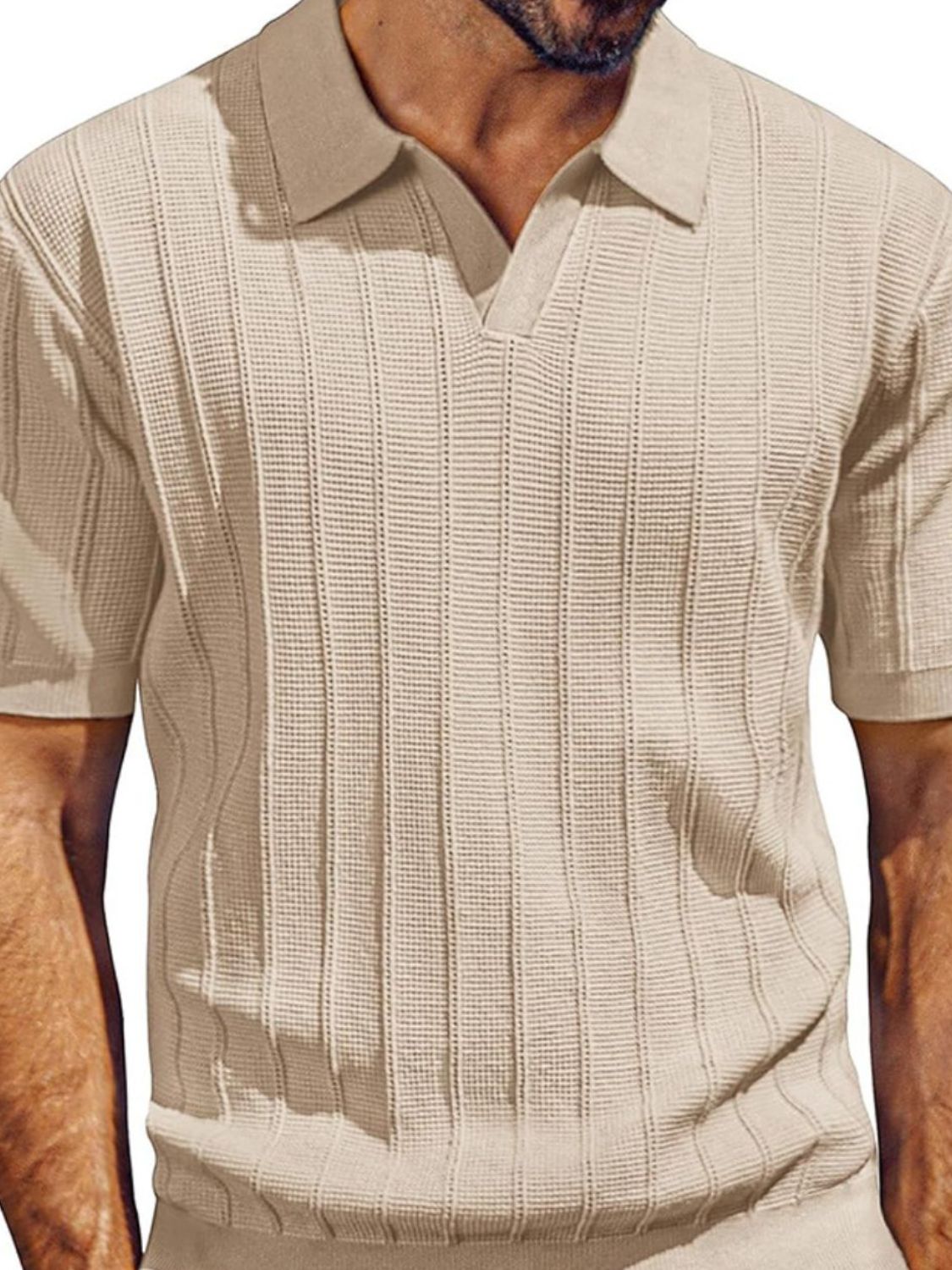 Men's Textured Collared Neck Short Sleeve Polo - Plus Size.