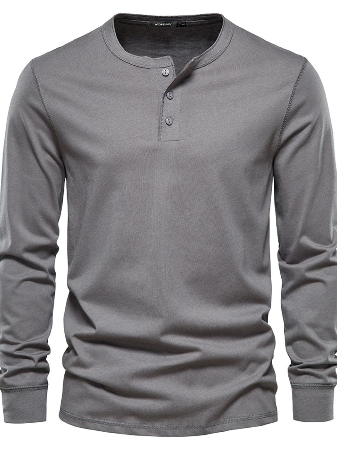 Quarter Button Round Neck Long Sleeve T-Shirt.