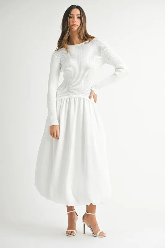 MABLE Ribbed Poplin Mix Midi Sweater Dress.