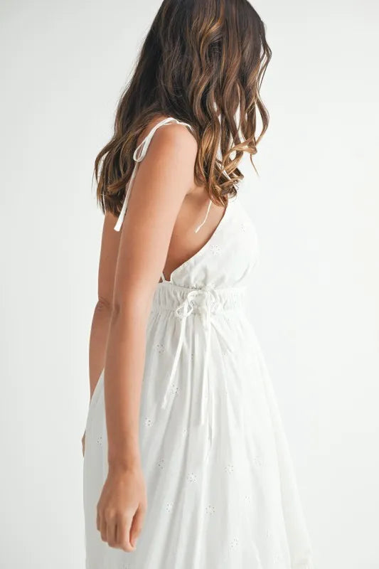 MABLE Eyelet Lace Maxi Dress with Side Strap Details.