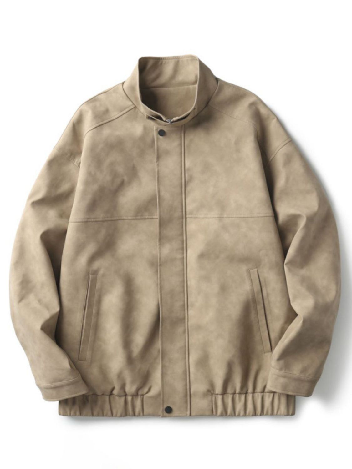 Plus Size Zip Up Stand Collar Biker Jacket.