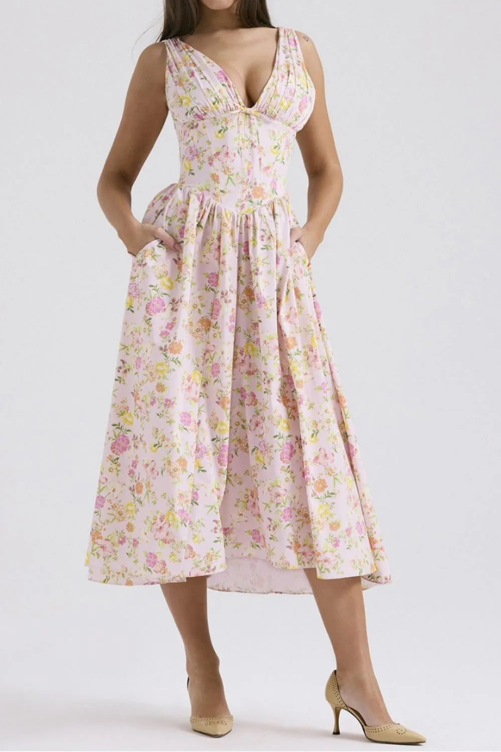 Floral Midi Dress with Pockets.