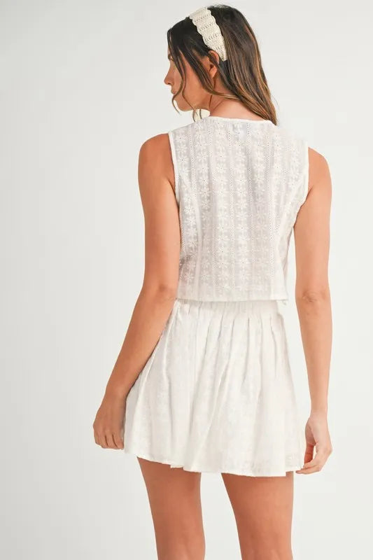 MABLE Eyelet Lace Top and Mini Skirt Set.