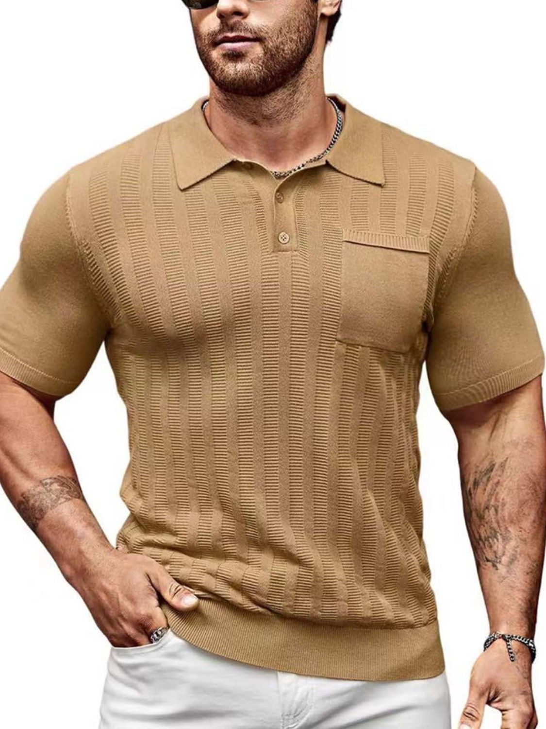 Men's Full Size Textured Short Sleeve Polo Plus Size.