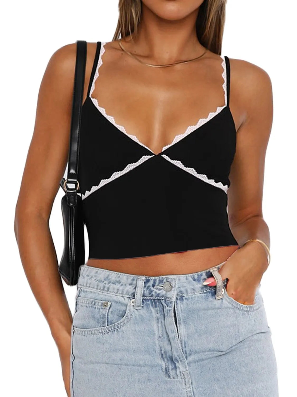 Lace Detail Contrast Trim Cami.