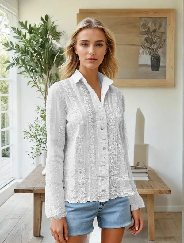 ADORA Embroidered Long Sleeve Button Down Shirt.