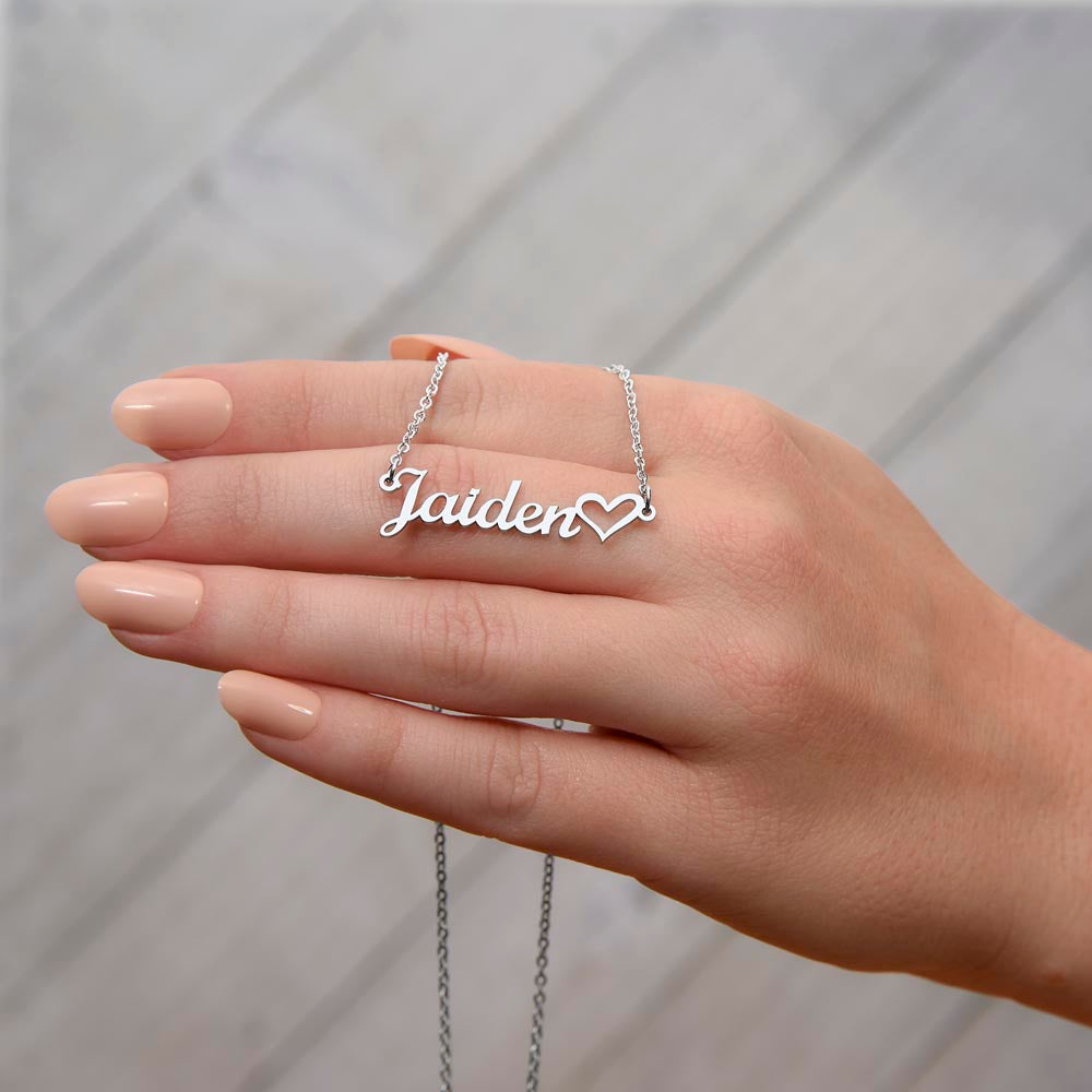 Personalized Cursive Name Necklace with Heart Charm - Custom Made 16"-18" Adjustable Chain.