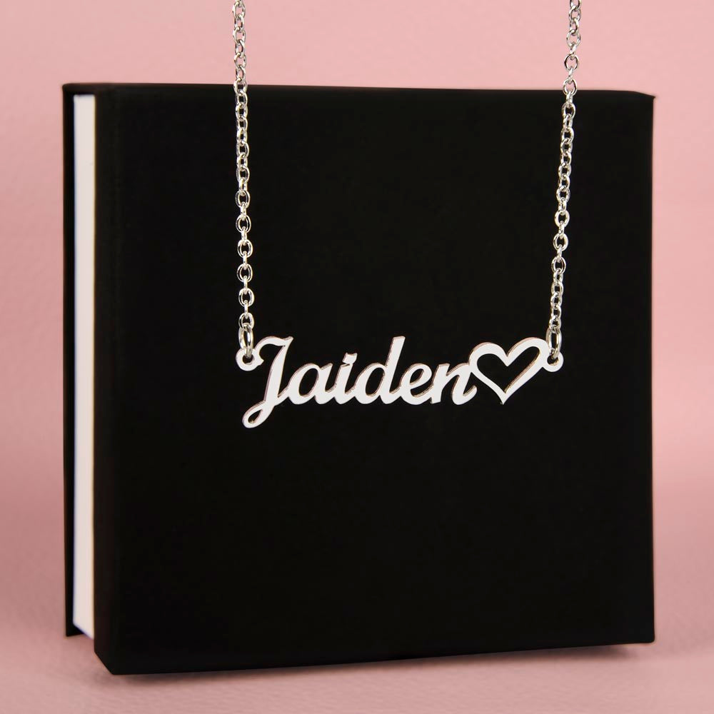 Personalized Cursive Name Necklace with Heart Charm - Custom Made 16"-18" Adjustable Chain.