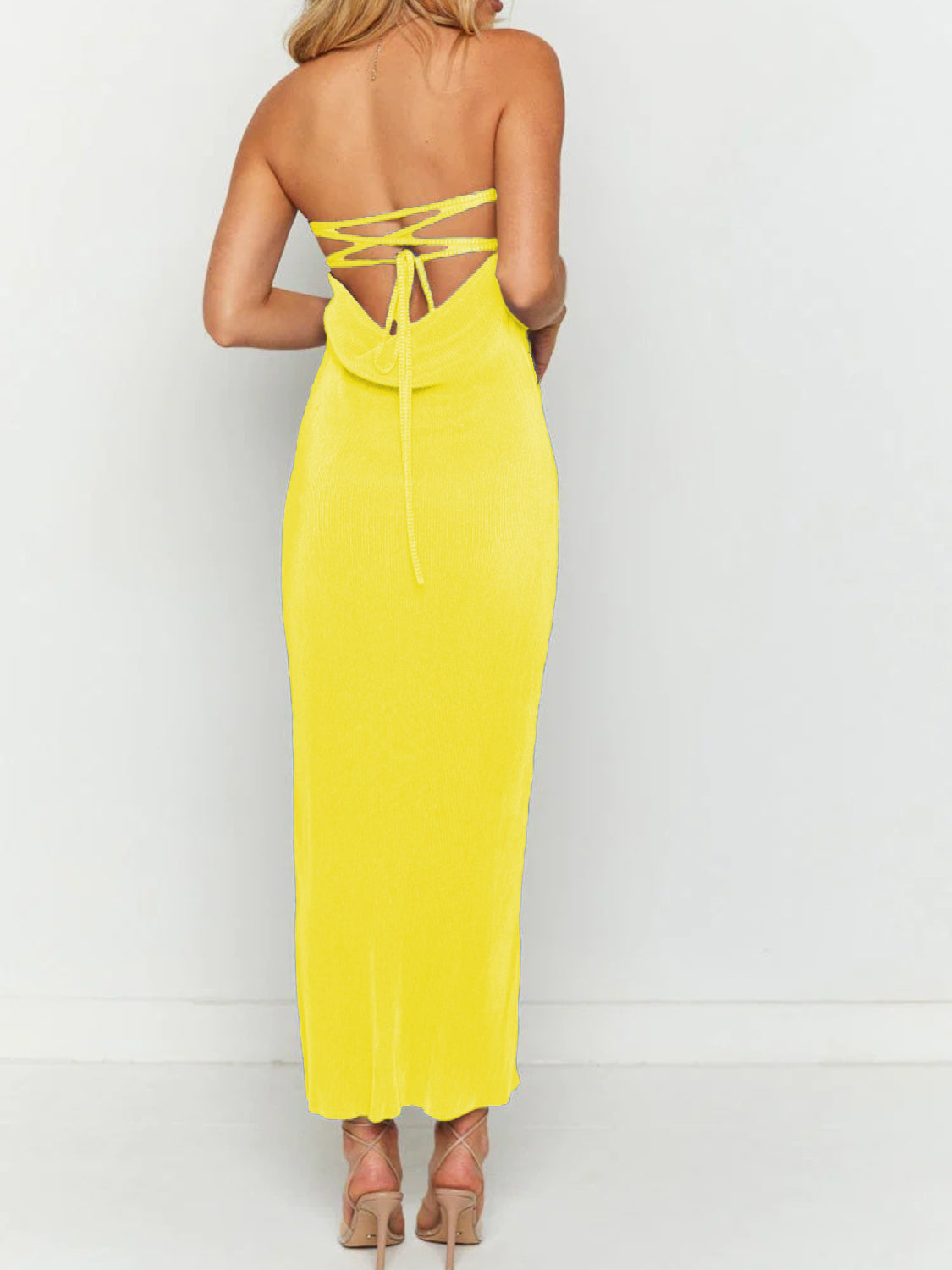 Lace-Up Back Tube Maxi Dress.