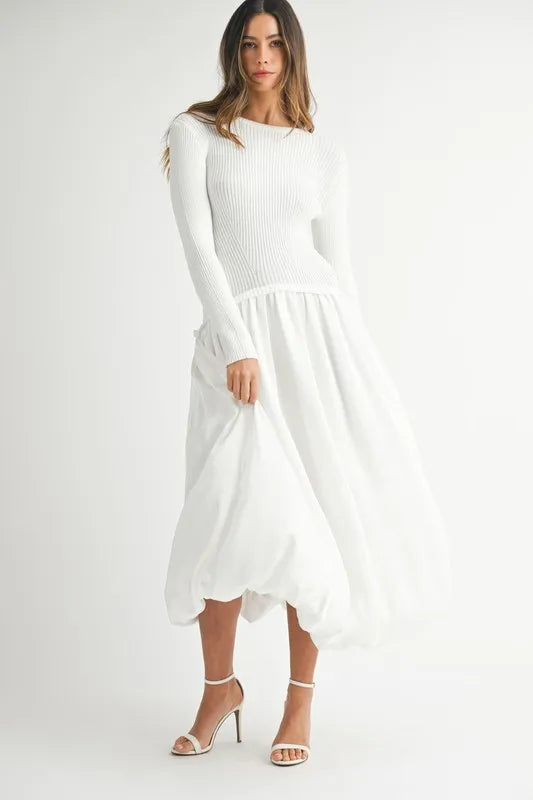 MABLE Ribbed Poplin Mix Midi Sweater Dress.