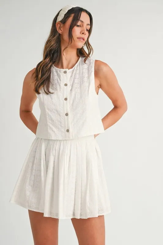 MABLE Eyelet Lace Top and Mini Skirt Set.