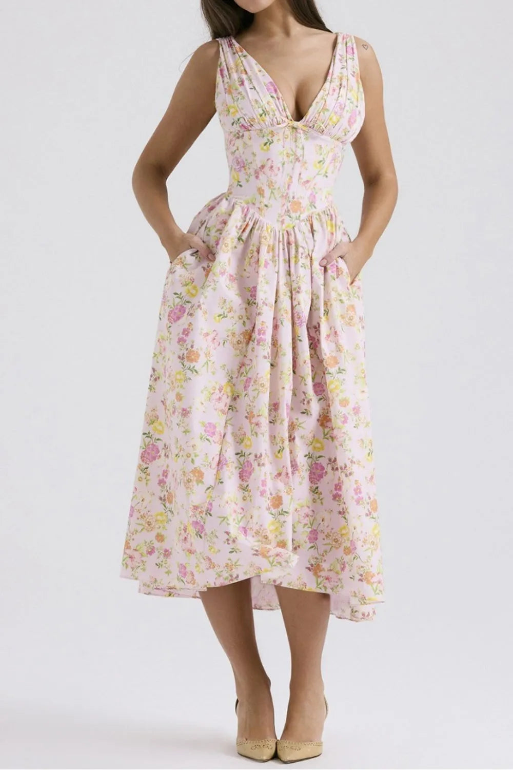Floral Midi Dress with Pockets.