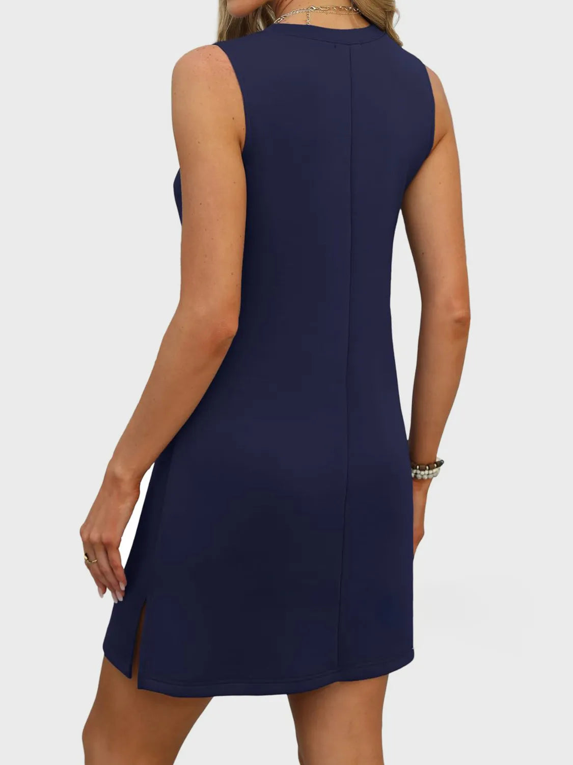 Slit V-Neck Sleeveless Mini Dress - Trendy & Stylish.