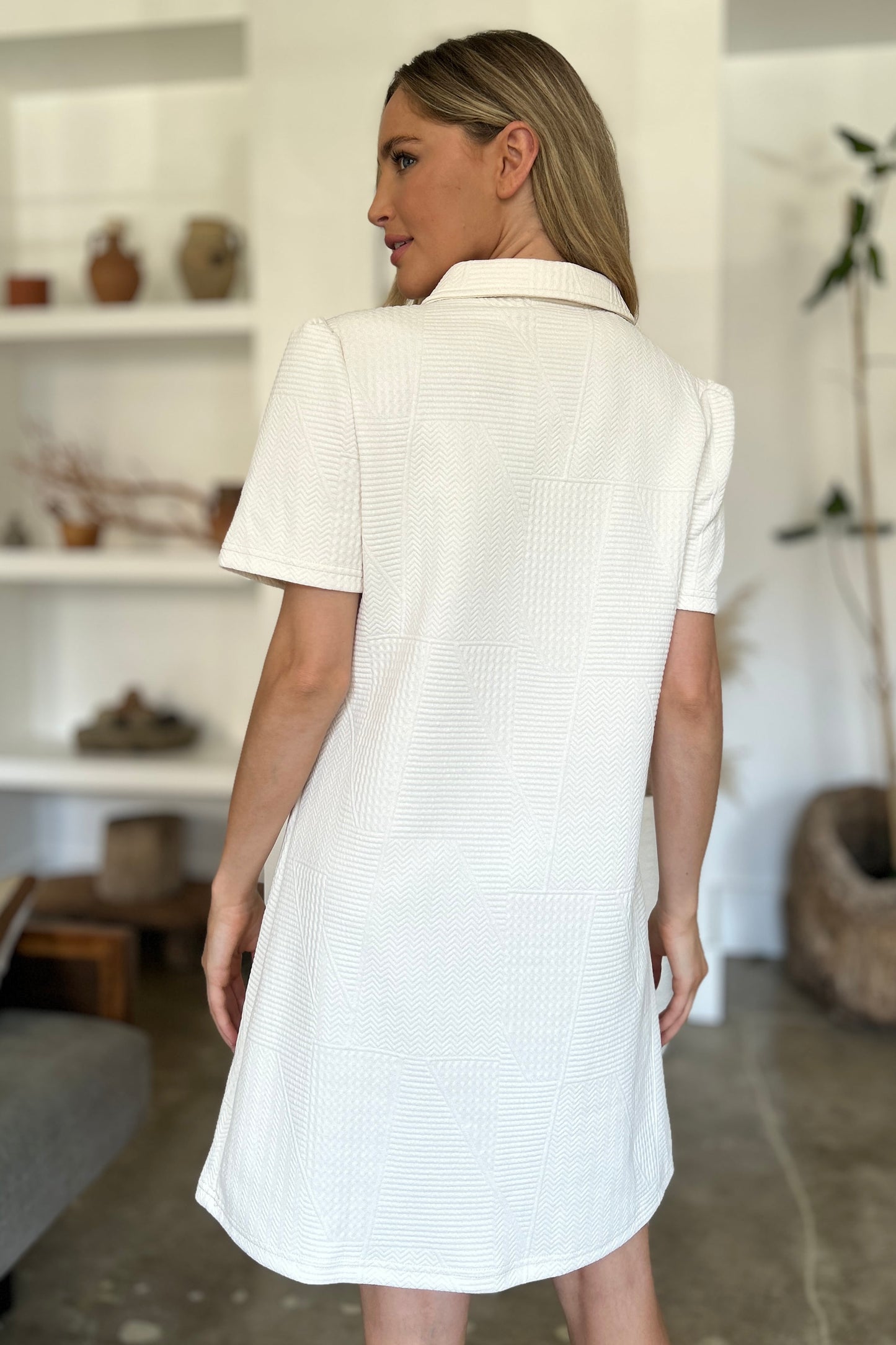 Double Take Full Size Texture Short Sleeve Dress.