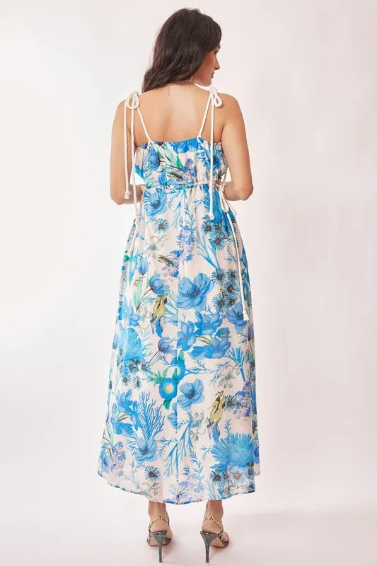 Davi & Dani Tropical Boho Printed Detail Cut Out Maxi Dress.