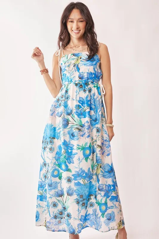 Davi & Dani Tropical Boho Printed Detail Cut Out Maxi Dress.