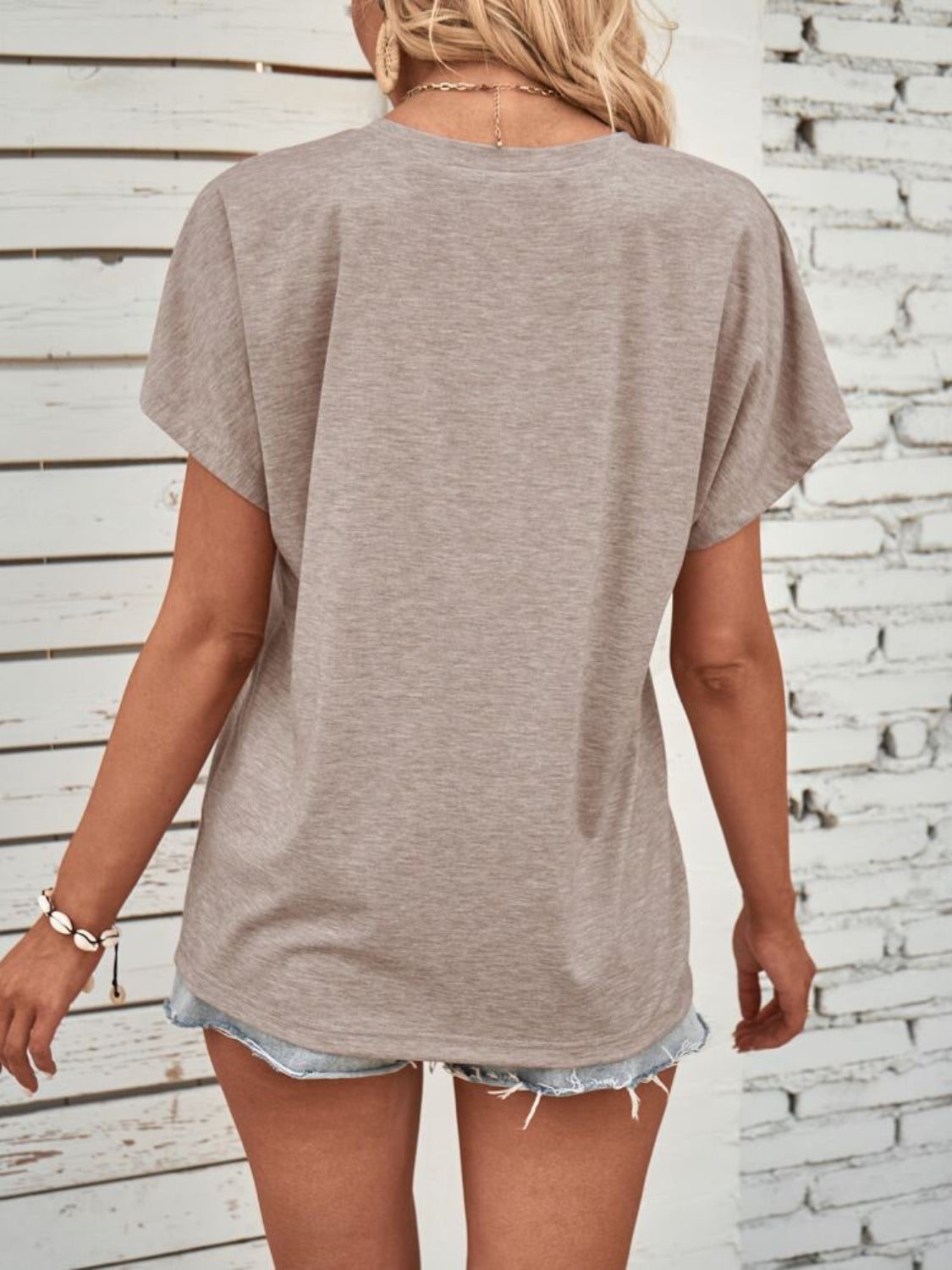 Stylish Half Button Short Sleeve Top.