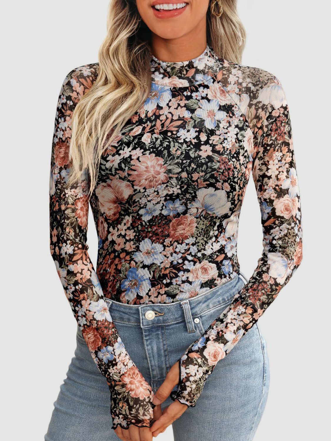 Vibrant Floral Long Sleeve Tee - Elevate Your Style.