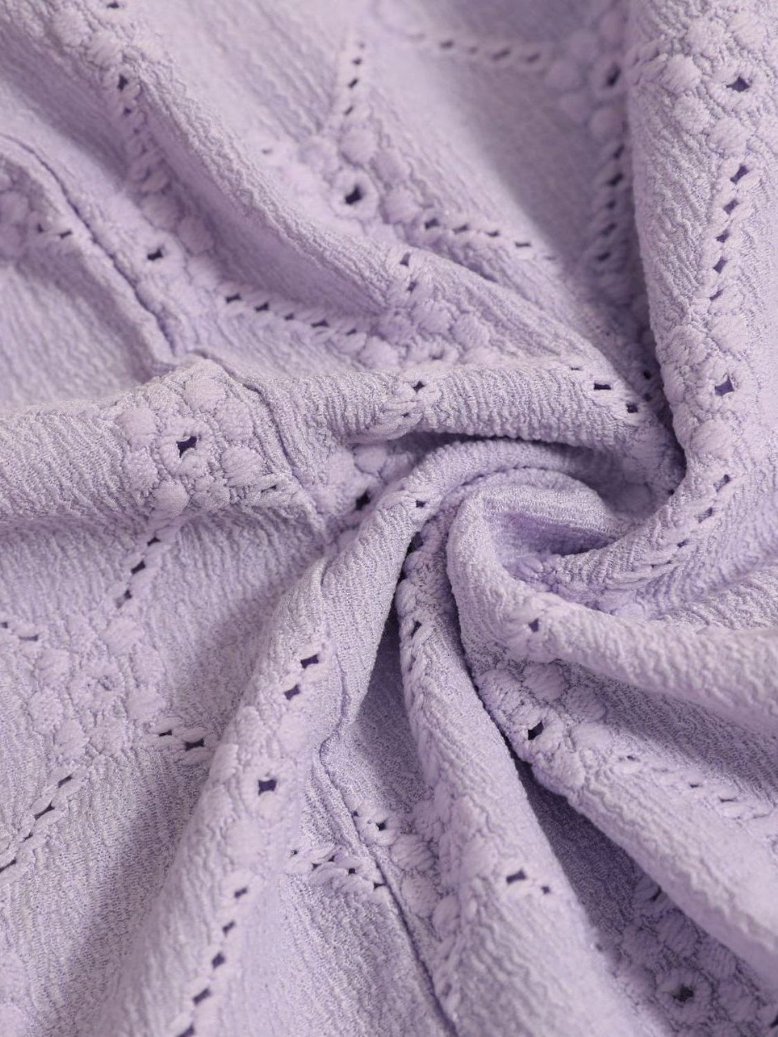 Eyelet Round Neck Flutter Sleeve Top.