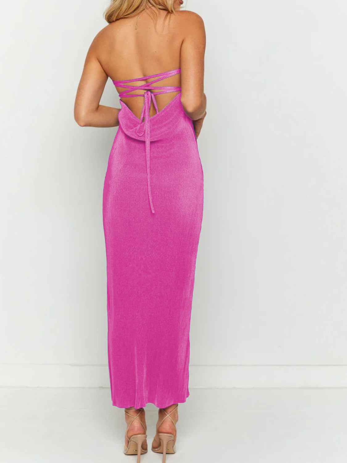 Lace-Up Back Tube Maxi Dress.