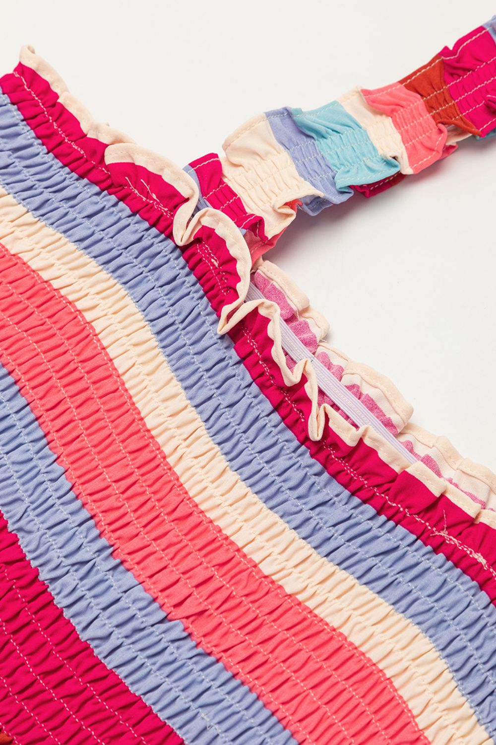 Contrast Stripe Wide Strap Smocked Tiered Dress.