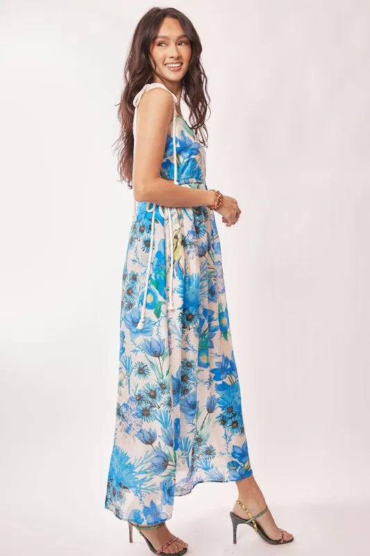 Davi & Dani Tropical Boho Printed Detail Cut Out Maxi Dress.
