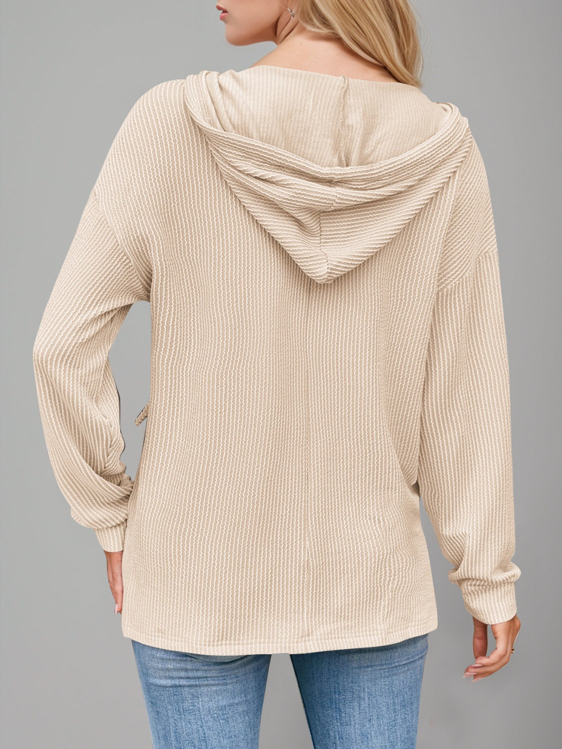 Double Take Drawstring Dropped Shoulder Long Sleeve Hoodie.