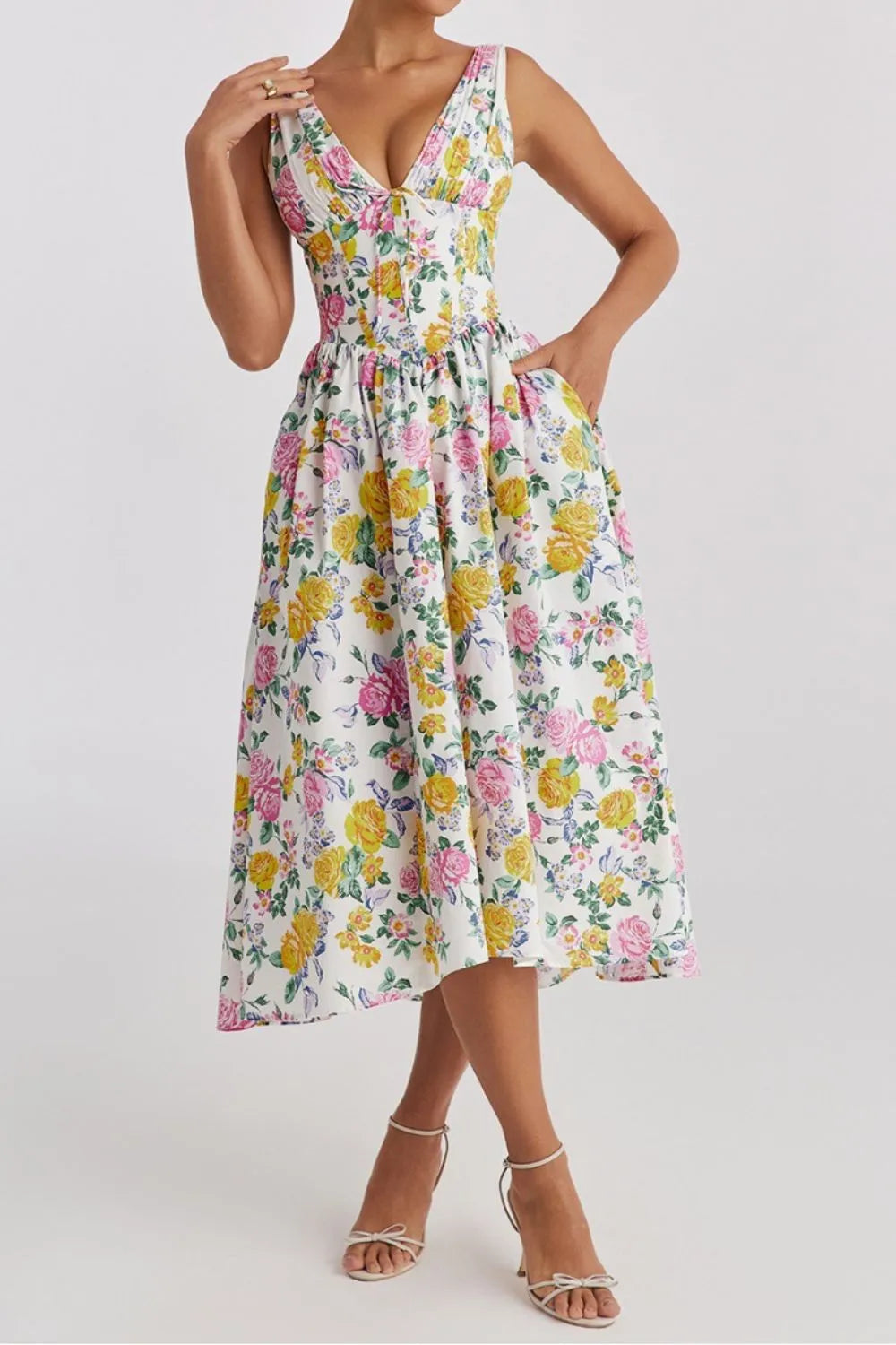 Floral Midi Dress with Pockets.