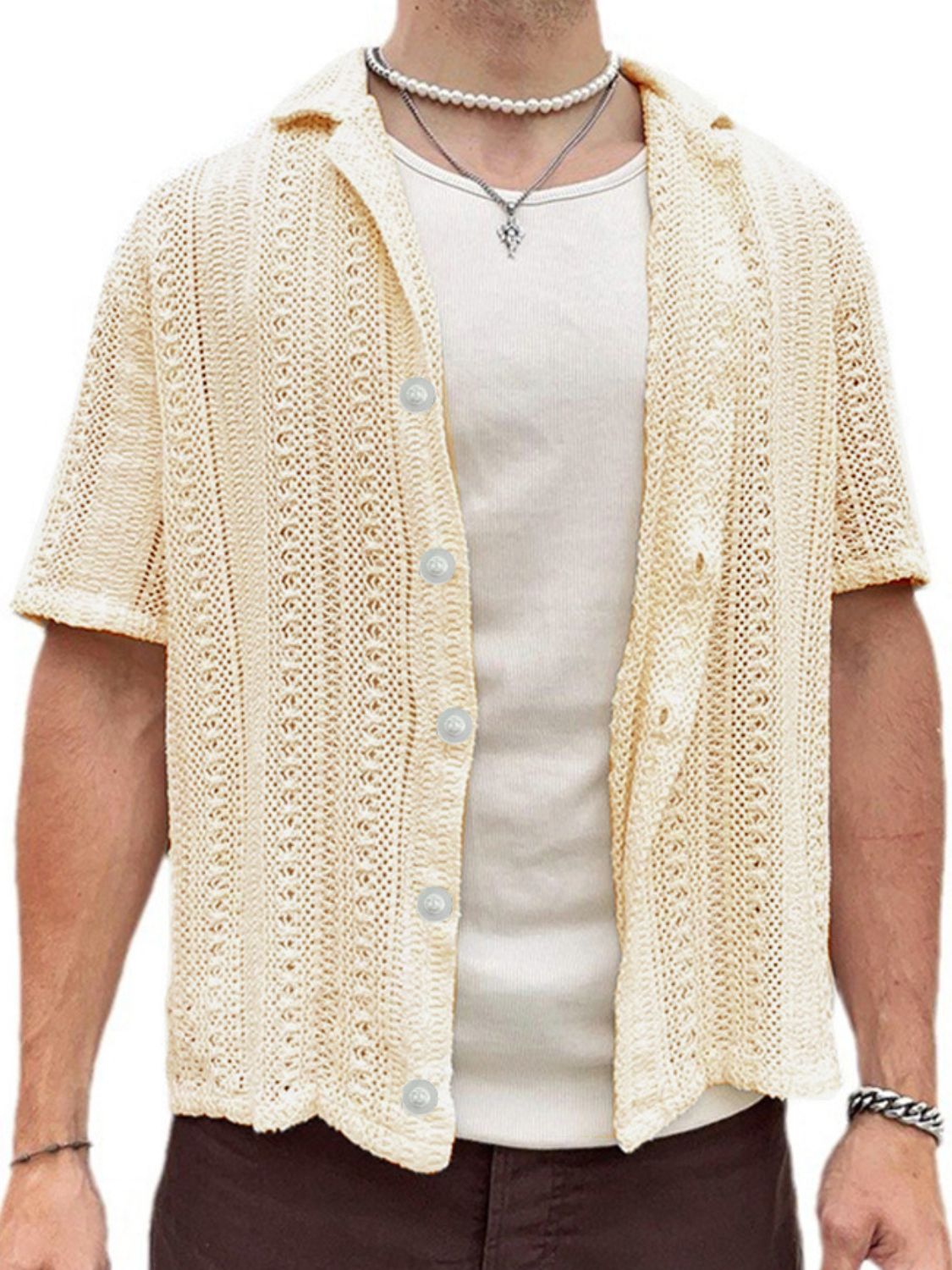 Men's Versatile Button Down Short Sleeve Shirt - Plus Size.