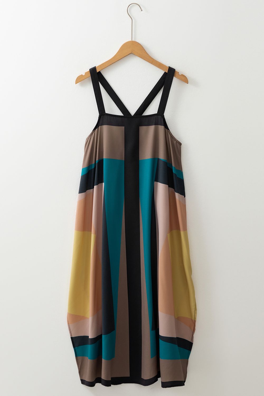 Vibrant Color Block Dress - Square Neck, Wide Strap.