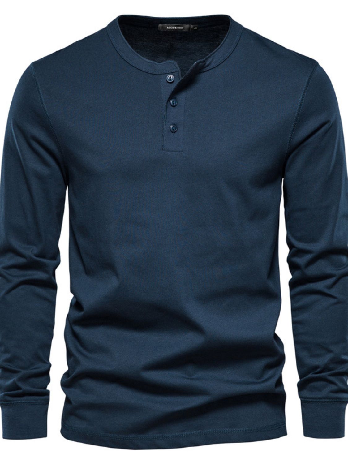 Quarter Button Round Neck Long Sleeve T-Shirt.