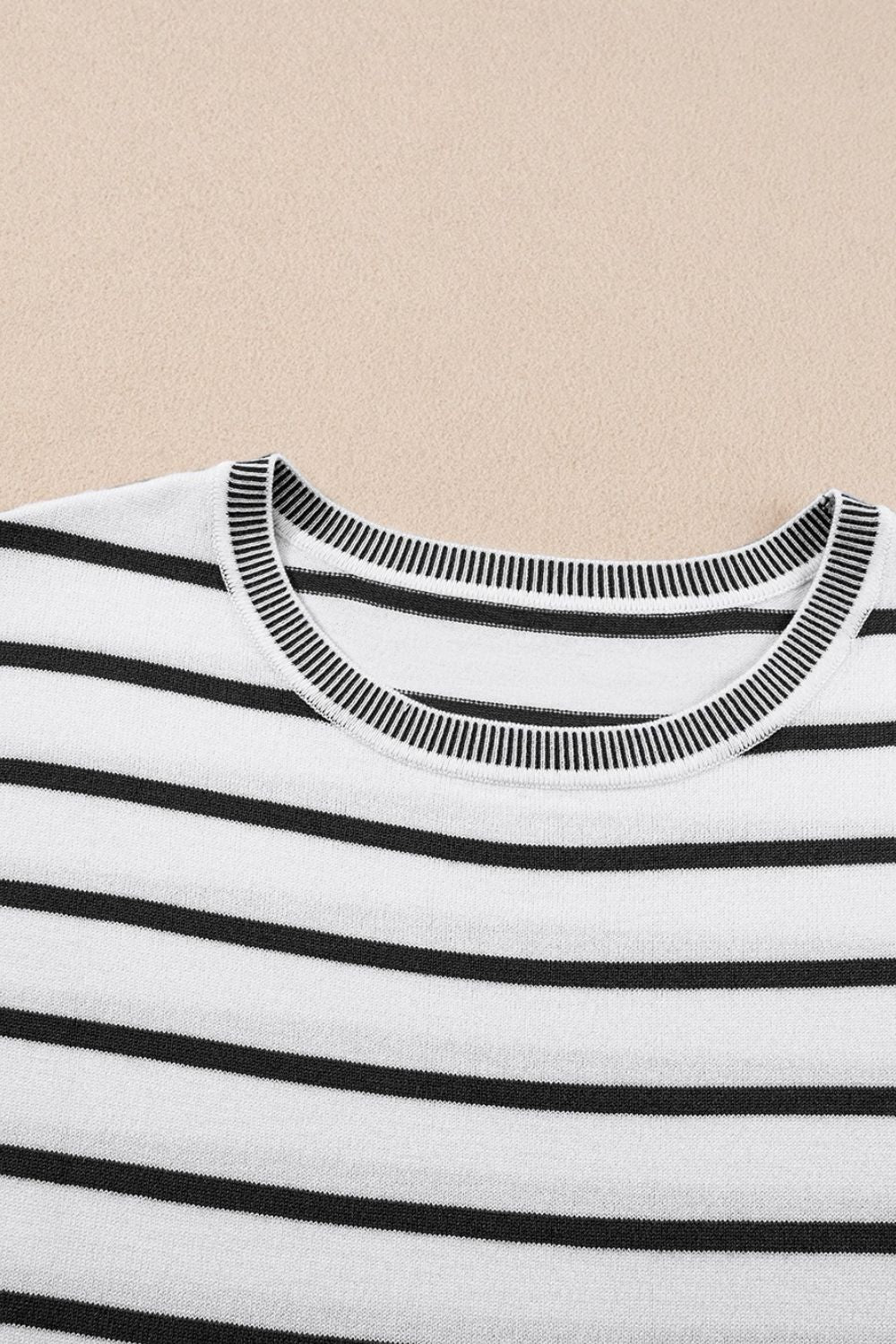 Classic Striped Short Sleeve Knit Top - Timeless Versatility.