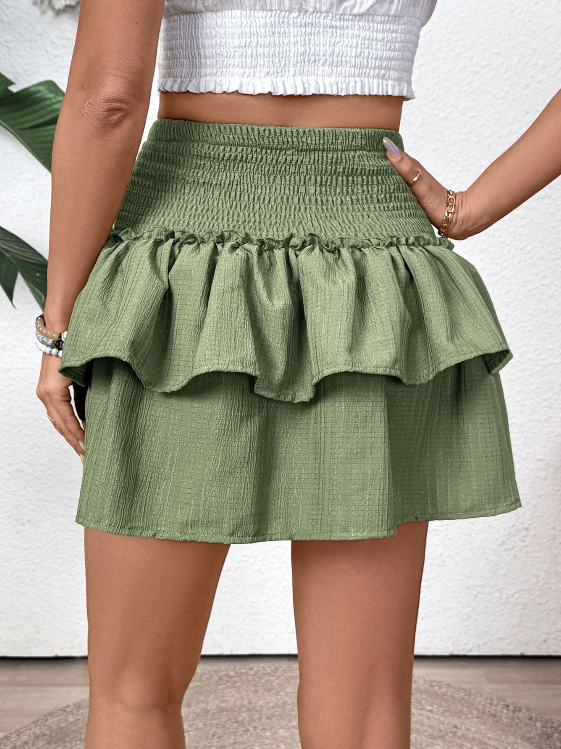 Stylish Layered Mini Skirt with Smocked Waistband.