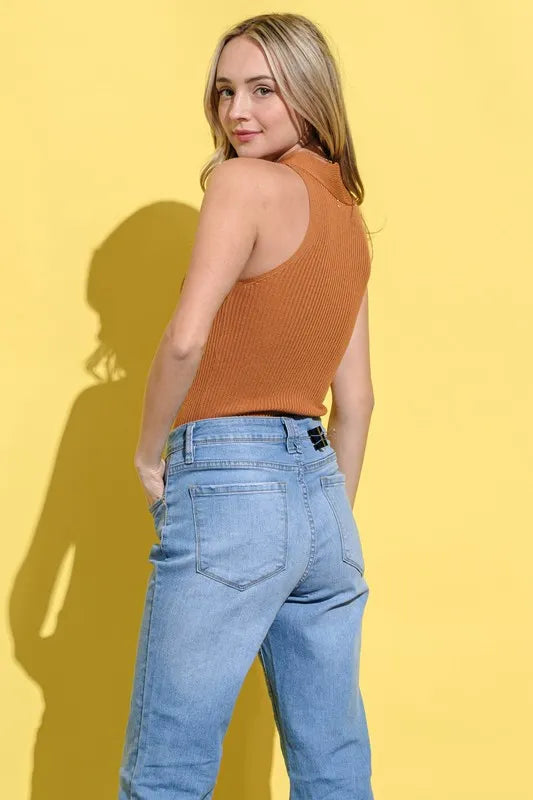 And The Why Basic Rib Cross Halter Neck Tank Top.