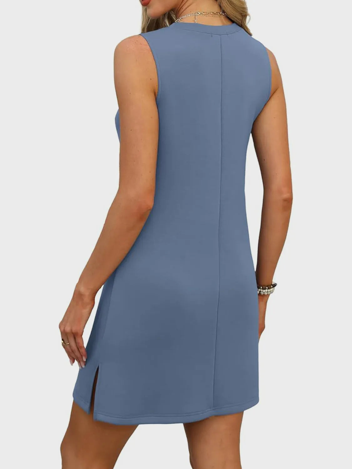 Slit V-Neck Sleeveless Mini Dress - Trendy & Stylish.