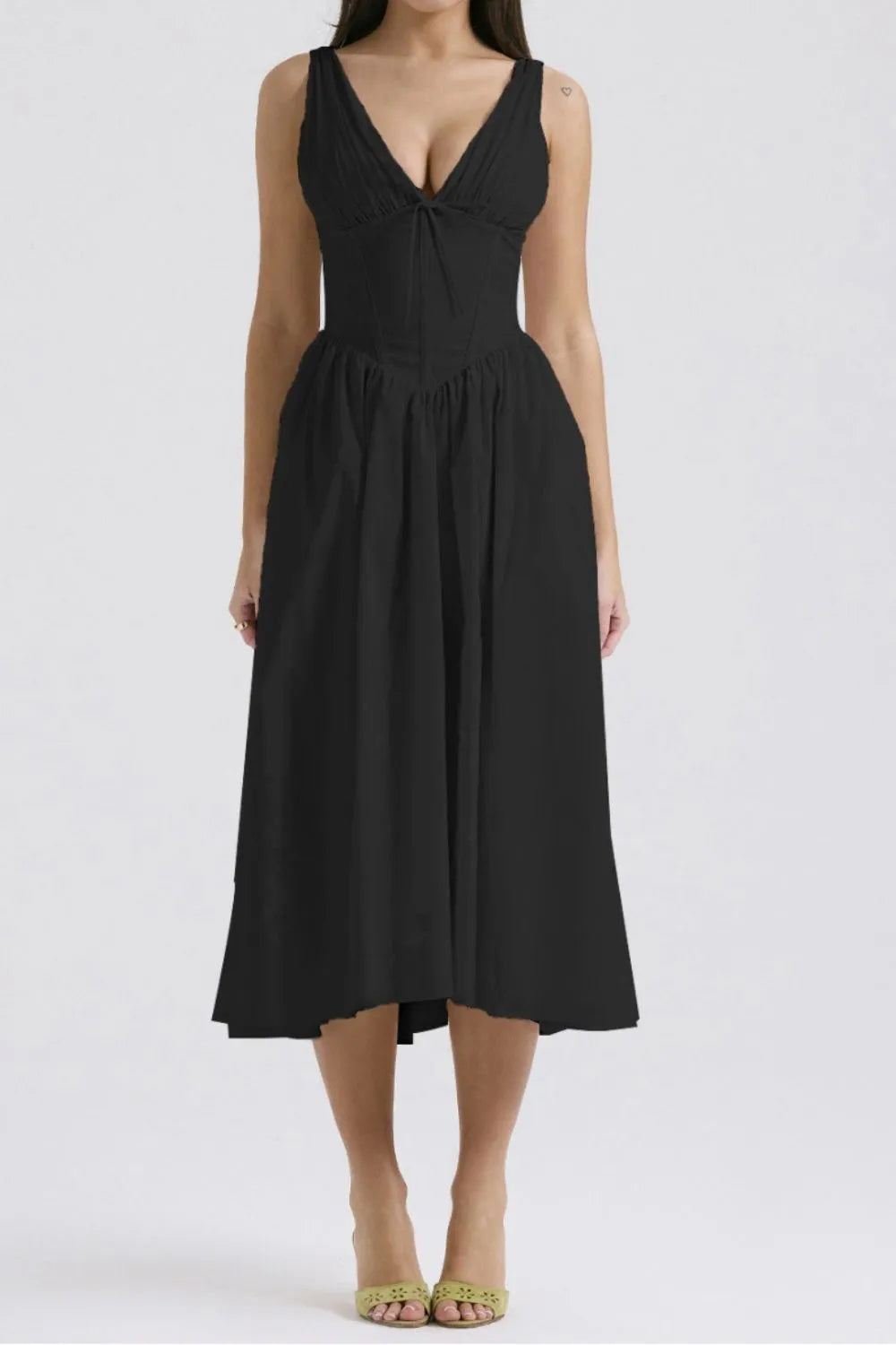 Ruched V-Neck Dress with Pockets.
