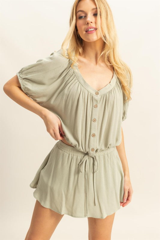 HYFVE Drawstring Hem Short Sleeve Top and Skort Set.