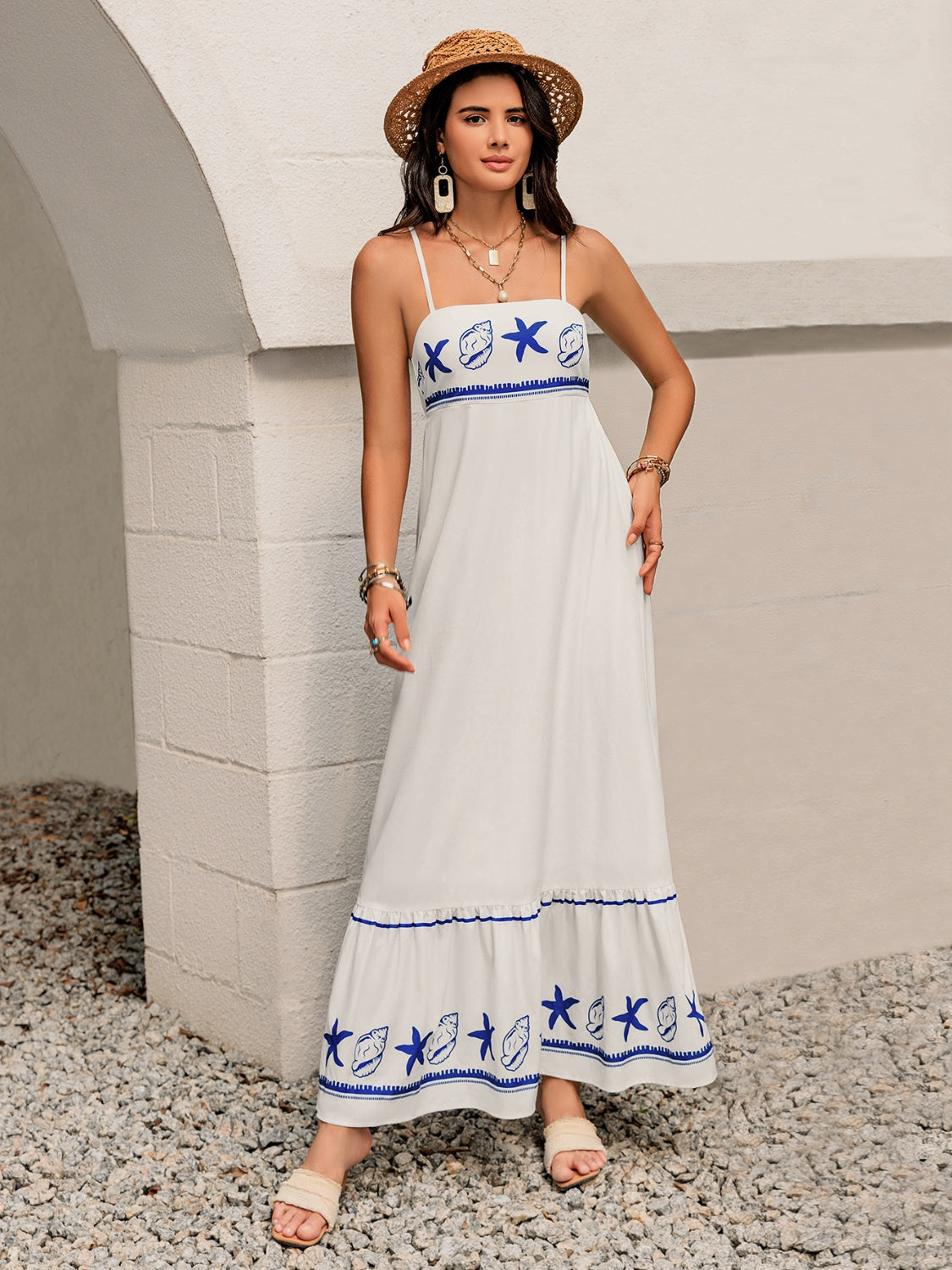 Printed Square Neck Maxi Cami Dress.