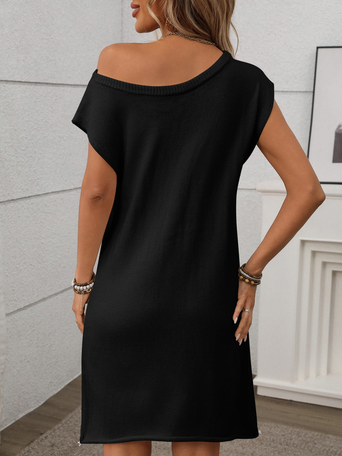 Chic One Shoulder Mini Sweater Dress.