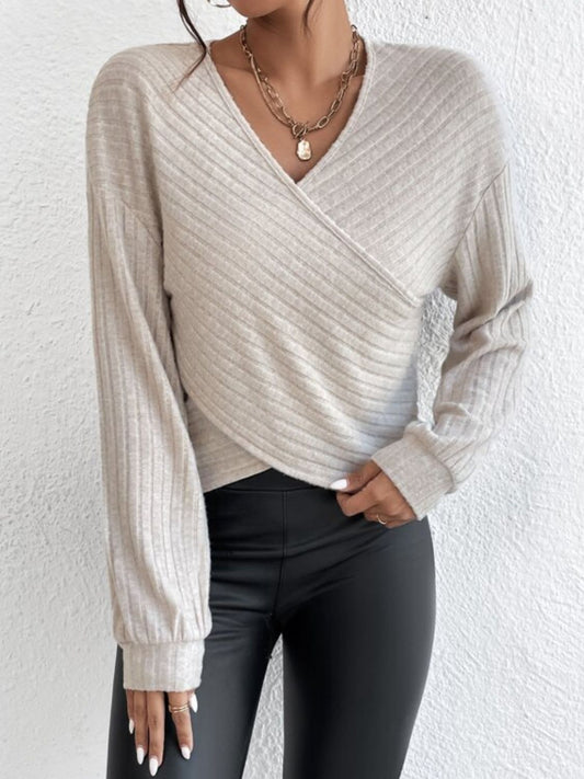 Surplice Dropped Shoulder Long Sleeve T-Shirt.
